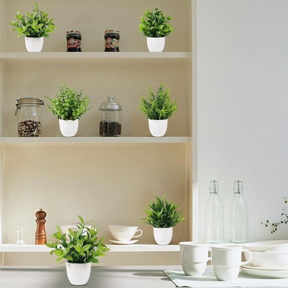 NEW 6-PCS Artificial Plant Small Fake Plant Greenery Potted Plant Indoor Faux - Picture 8 of 8